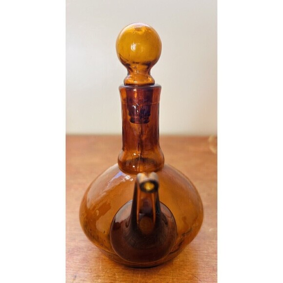 VTG MCM Pilgrim Blown Glass Amber Mini Pitcher Vase Teapot Cruet  5 3/4” Tall - Picture 2 of 3